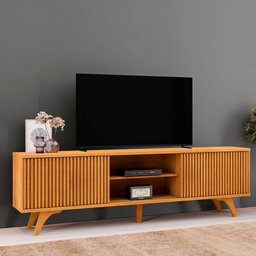 Rack para TV até 75 Polegadas 100% MDF Ripado 2 Portas de Correr Pés em Madeira Maciça 218cm Gaia - 2