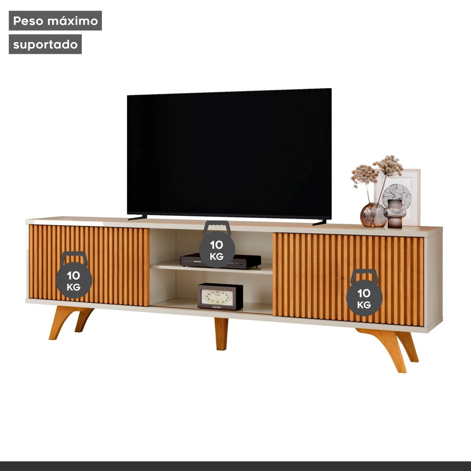 Rack para TV até 75 Polegadas 100% MDF com Ripado 2 Portas de Correr ...