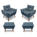 Ver imagem 1 de Kit C/02 Poltronas Opala + 02 Puffs Opala Elegante Suede Azul Turquesa