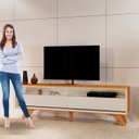Ver imagem 7 de Rack para TV até 75 Polegadas 100% MDF 180cm Pés em Madeira Maciça Laqueado 2 Gavetas Áustria Marrom
