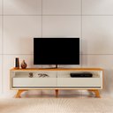 Ver imagem 1 de Rack para TV até 75 Polegadas 100% MDF 180cm Pés em Madeira Maciça Laqueado 2 Gavetas Áustria Marrom