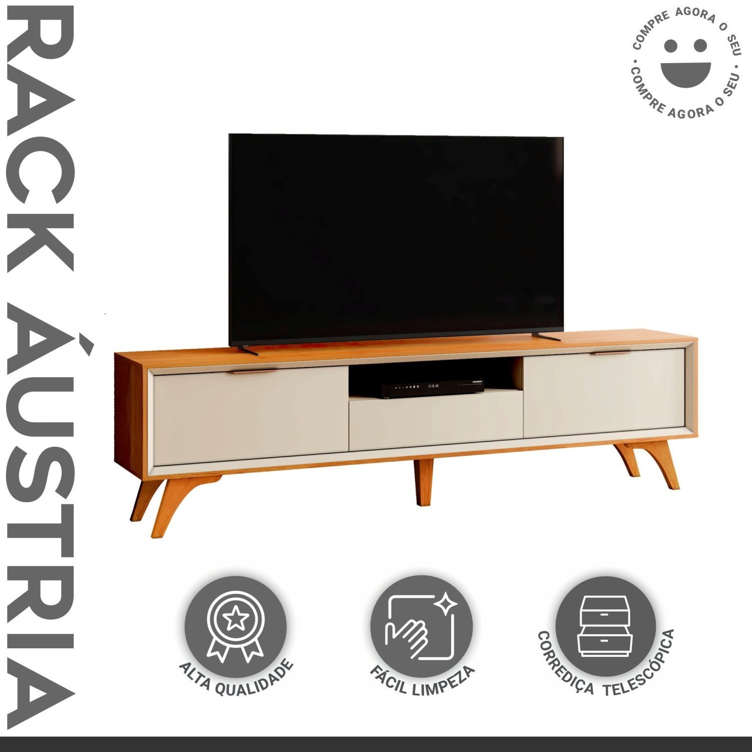 Rack para Tv até 75 Polegadas 3 Gavetas 220cm Austria - 2