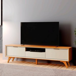 Rack para TV até 75 Polegadas 100% MDF 3 Gavetas 220cm Pés Madeira Maciça Áustria