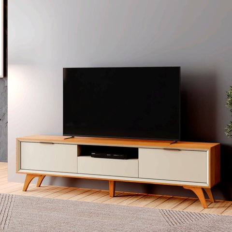 Rack para TV até 75 Polegadas Laqueado 100% MDF 3 Gavetas 220cm Pés Madeira Maciça Áustria