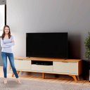 Ver imagem 7 de Rack para TV até 75 Polegadas 100% MDF 220cm Pés em Madeira Maciça Laqueado 3 Gavetas Áustria Marrom