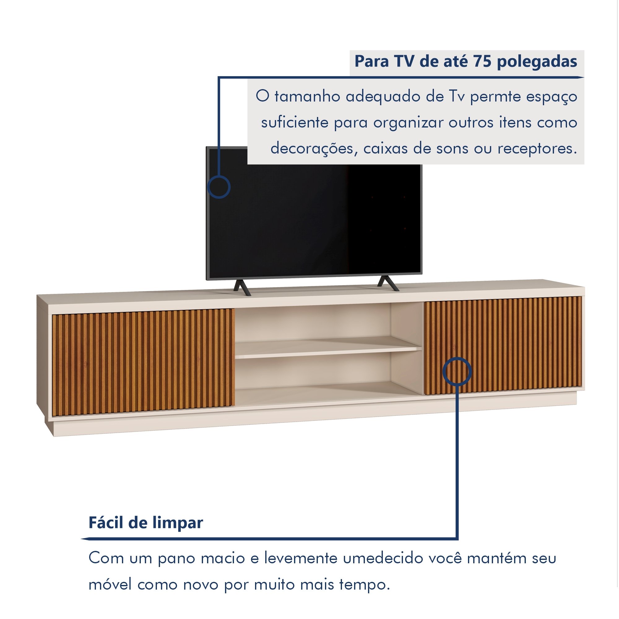 Rack para Tv até 75 Polegadas com 2 Portas Ripadas Logan - 5