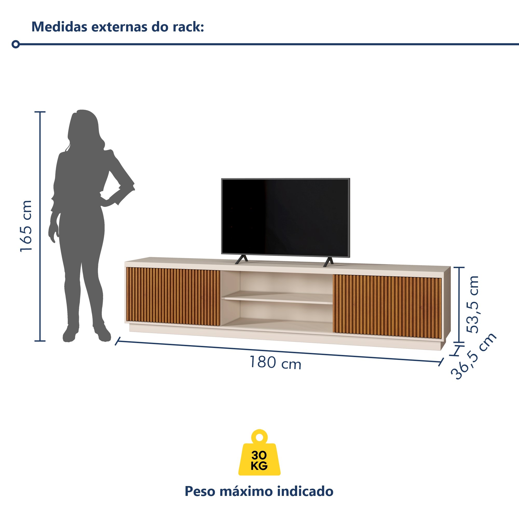 Rack para Tv até 75 Polegadas com 2 Portas Ripadas Logan - 7