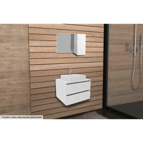 Conjunto de Banheiro Armário C/ Espelho Bn3602 80cm e Balcão Suspenso Bn3607 S/ Cuba Pia 60cm Cor