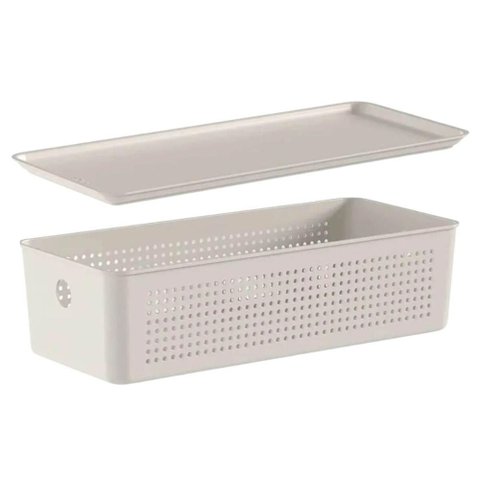 Cesto Organizador 4,5L Tampa Flow 34x15cm Bege ou Multiuso D