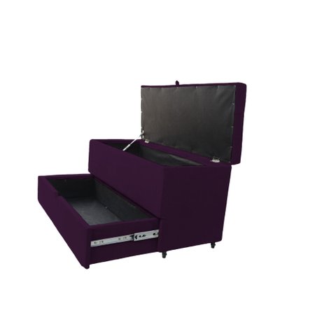Recamier Puff Baú Sapateira e Gaveta 90 Cm para Cama de Solteiro - Roxo