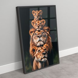 Quadro Decorativo Familia de Leão Leoa com Dois Filhotes Vertical Sala Quarto Casa Escritório - 2