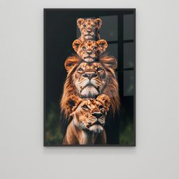 Quadro Decorativo Familia de Leão Leoa com Dois Filhotes Vertical Sala Quarto Casa Escritório - 3