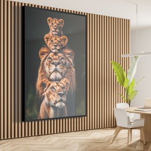 Quadro Decorativo Familia de Leão Leoa com Dois Filhotes Vertical Sala Quarto Casa Escritório