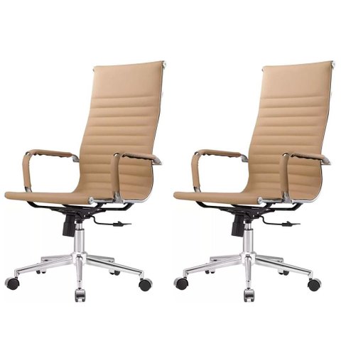 Kit 2 Cadeiras Giratória Alta Office Manhattan Esteirinha Fratini Revestida em (pu) Fendi Base Rod