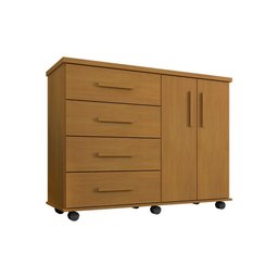 Cômoda Geval Encanto Mdf com 04 Gavetas 02 Portas e Rodízios - Nature - 2