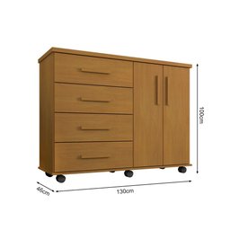 Cômoda Geval Encanto Mdf com 04 Gavetas 02 Portas e Rodízios - Nature - 3
