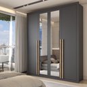 Ver imagem 1 de Guarda-roupa Solteiro Severo 4 Portas 3 Gavetas com Espelho Preto - Panorama Móveis