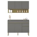 Ver imagem 1 de Armário de Cozinha e Balcão com Tampo 150cm Lina K02 Gris/Freijó - Mpozenato