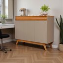 Ver imagem 3 de Aparador Buffet Balcão 3 Portas Ripado 2 Prateleiras Pés e Base Madeira Maciça:gris/nature