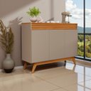 Ver imagem 4 de Aparador Buffet Balcão 3 Portas Ripado 2 Prateleiras Pés e Base Madeira Maciça:gris/nature