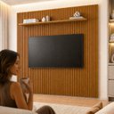 Ver imagem 6 de Painel Ripado para TV até 75 Polegadas 100% MDF 228CMX250CM sem LED com Prateleira Paris Marrom