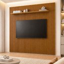 Ver imagem 1 de Painel Ripado para TV até 75 Polegadas 100% MDF 228CMX250CM sem LED com Prateleira Paris Marrom