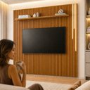Ver mais imagens de Painel Ripado para TV até 75 Polegadas 100% MDF com LED 228CMX250CM com Prateleira Paris Marrom