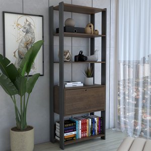 Estante para Livros Industrial 1 Porta 3 Prateleiras Pinho/preto - Panorama Móveis