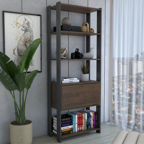 Estante para Livros Industrial 1 Porta 3 Prateleiras Pinho/preto - Panorama Móveis