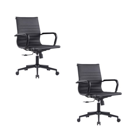 Kit com 2 Cadeiras Escritório Diretor Giratória Couro Ecológico/Aço Cromado Manhattan Black - Preto
