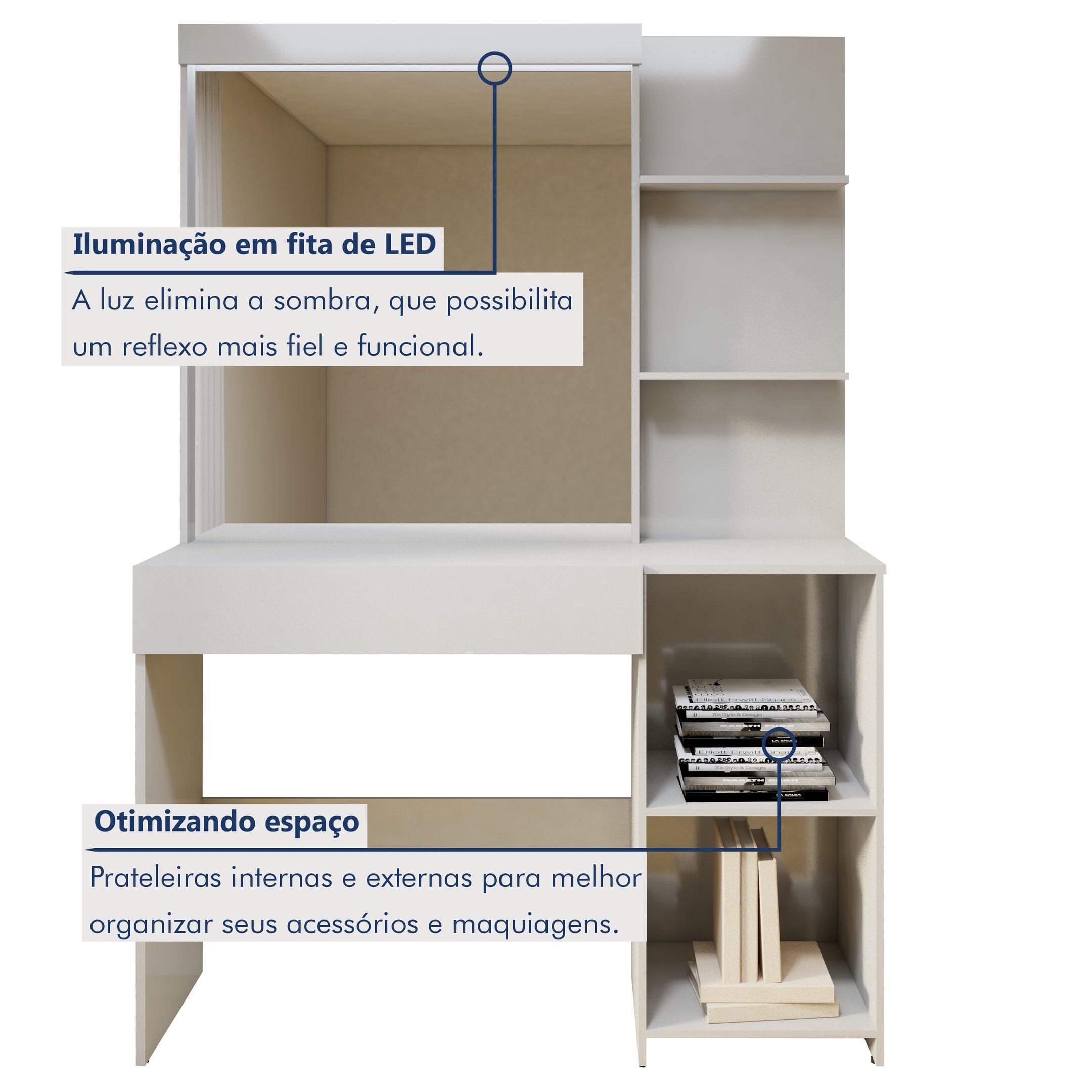 Penteadeira Camarim 100% MDF Londres New - 3