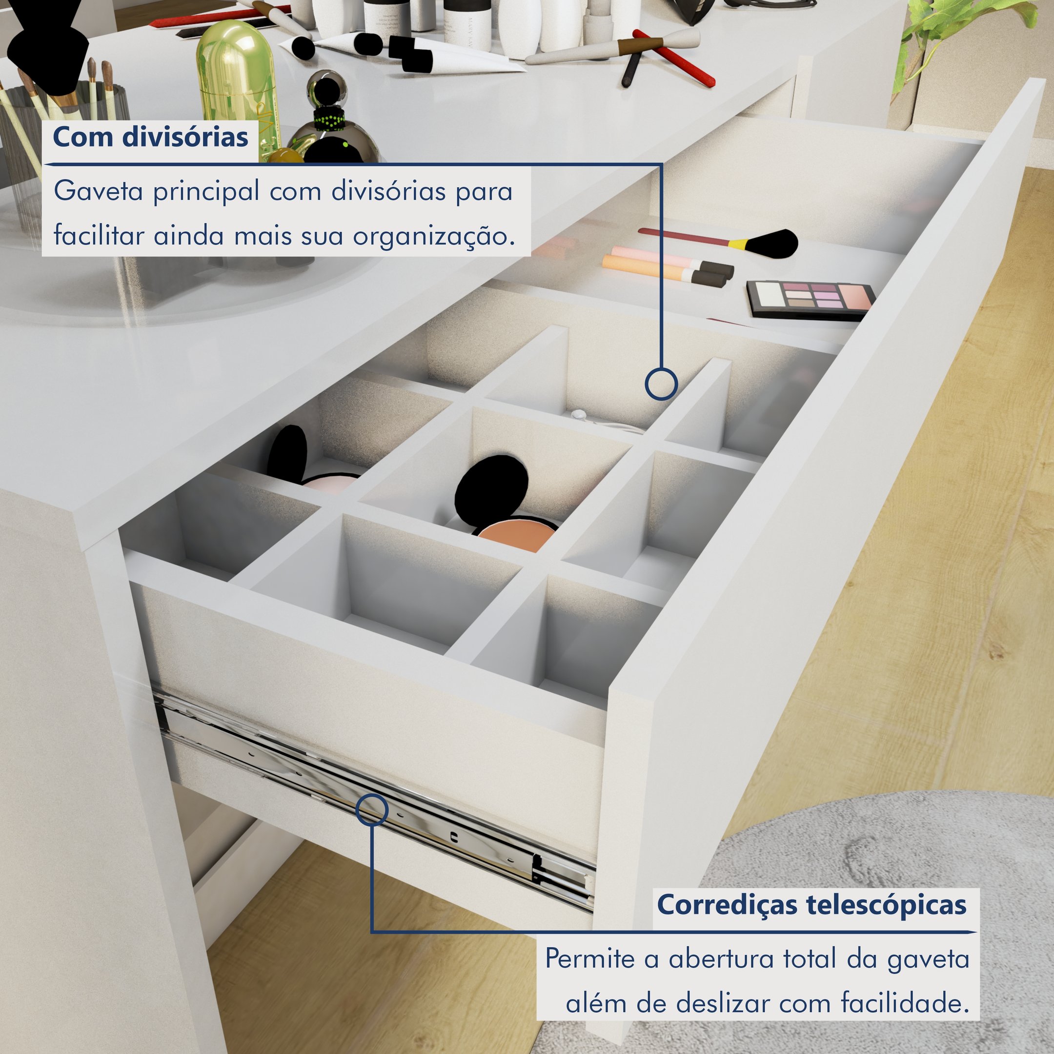Penteadeira Camarim 100% MDF Londres New - 4