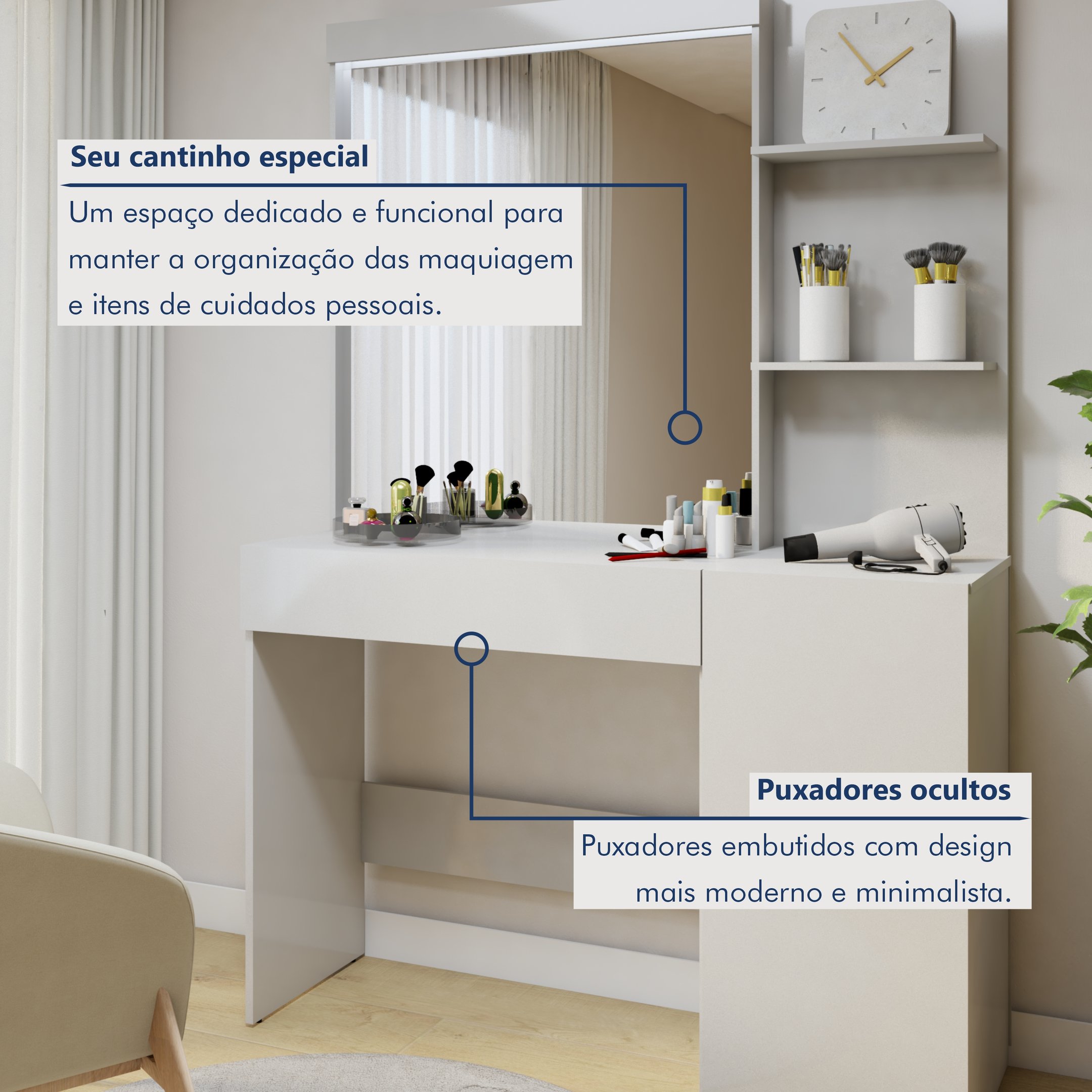 Penteadeira Camarim 100% MDF Londres New - 2