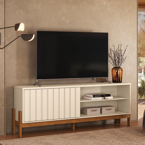 Rack para TV até 75 Polegadas Bancada New Aurora Pérola/Marrom Canela
