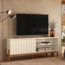 Ver imagem 1 de Rack para TV até 75 Polegadas Bancada New Aurora Pérola/Marrom Canela