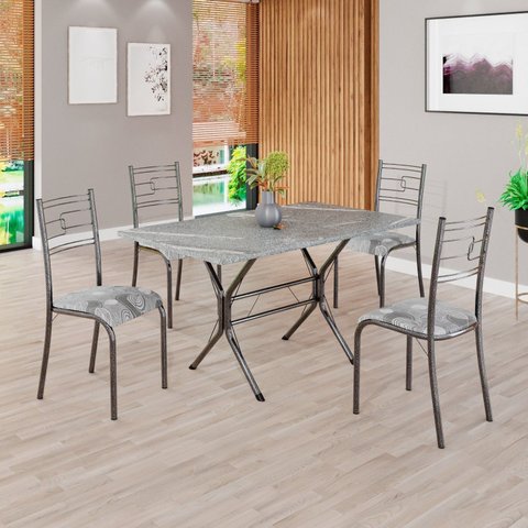 Conjunto Sala de Jantar Mesa Retangular 120x75cm Tampo Granito Topázio 4 Cadeiras Paraty