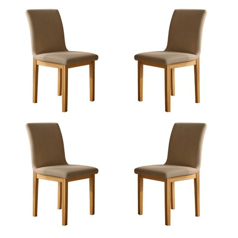 Kit 4 Cadeiras para Sala de Jantar Pés Madeira Maciça Bella Bege/Cinamomo/Veludo