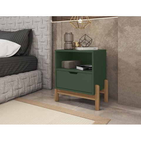 Mesa de Cabeceira C/ Nicho e Gaveteiro Porta Itens Aurora Verde Oliva
