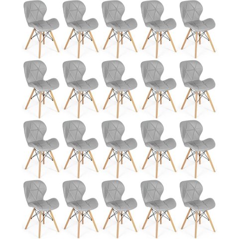 Kit 20 Cadeiras de Jantar Charles Eames Slim Wood Estofada - Cinza