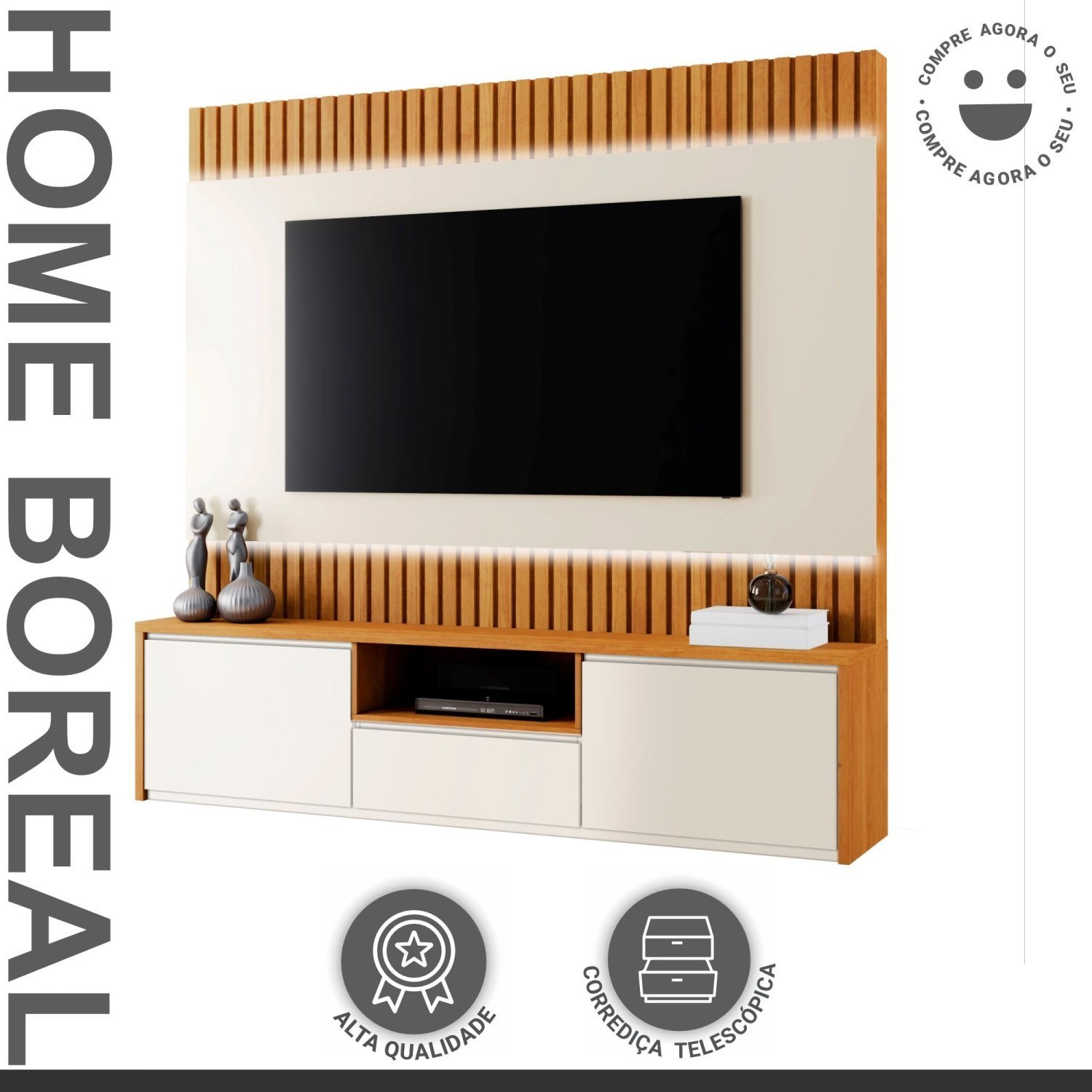 Estante Home para TV até 58 Polegadas 100% MDF 180cm com Led  3 Gavetas  Boreal - 10
