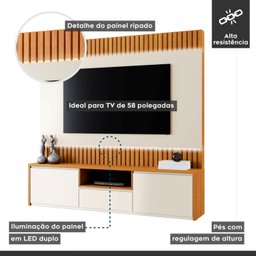 Estante Home para TV até 58 Polegadas 100% MDF 180cm com Led  3 Gavetas  Boreal - 3