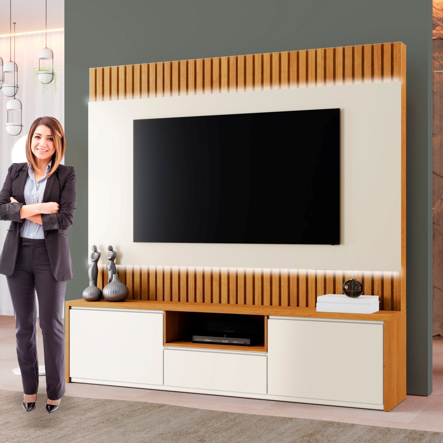 Estante Home para TV até 58 Polegadas 100% MDF 180cm com Led  3 Gavetas  Boreal - 7