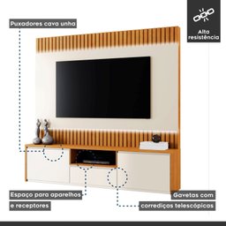 Estante Home para TV até 58 Polegadas 100% MDF 180cm com Led  3 Gavetas  Boreal - 4