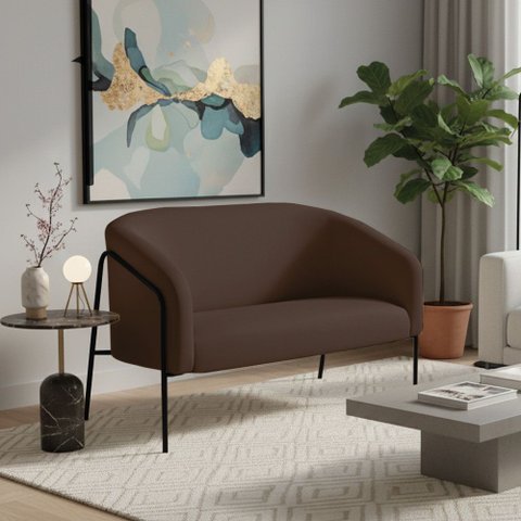 Sofá 2 Lugares Namoradeira Stella Base Industrial Alta Preta Suede Marrom D03 - D’Rossi