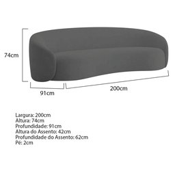 Sofá 3 Lugares 200cm Orgânico Luxo Recepção Amore Linho Cinza Escuro - 3