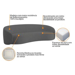 Sofá 3 Lugares 200cm Orgânico Luxo Recepção Amore Linho Cinza Escuro - 4