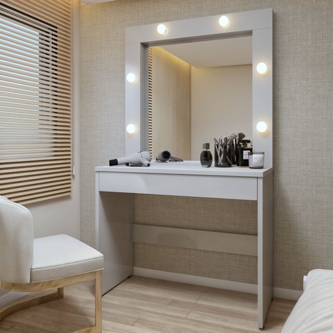 Penteadeira Camarim com Espelho MDF Requinte Bege/Off White