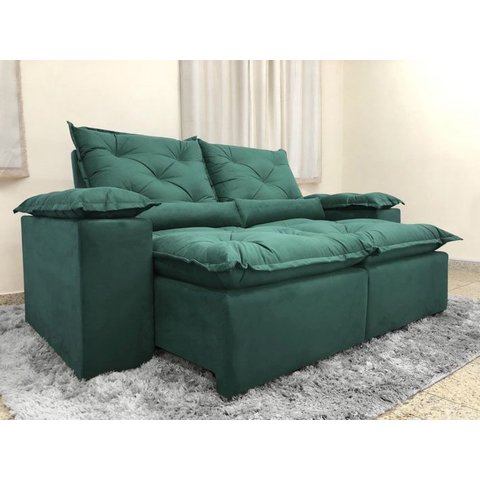 Sofá 3 e 4 Lugares Retrátil e Reclinável 2,30 Metros Alpoim Estofados Verde 18 Athenas