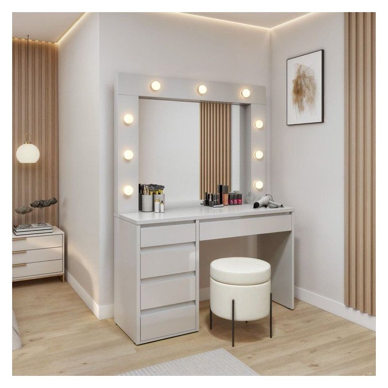 Penteadeira Camarim com Espelho e Lampada 5 Gavetas 100% MDF Anne Naturalle | MadeiraMadeira