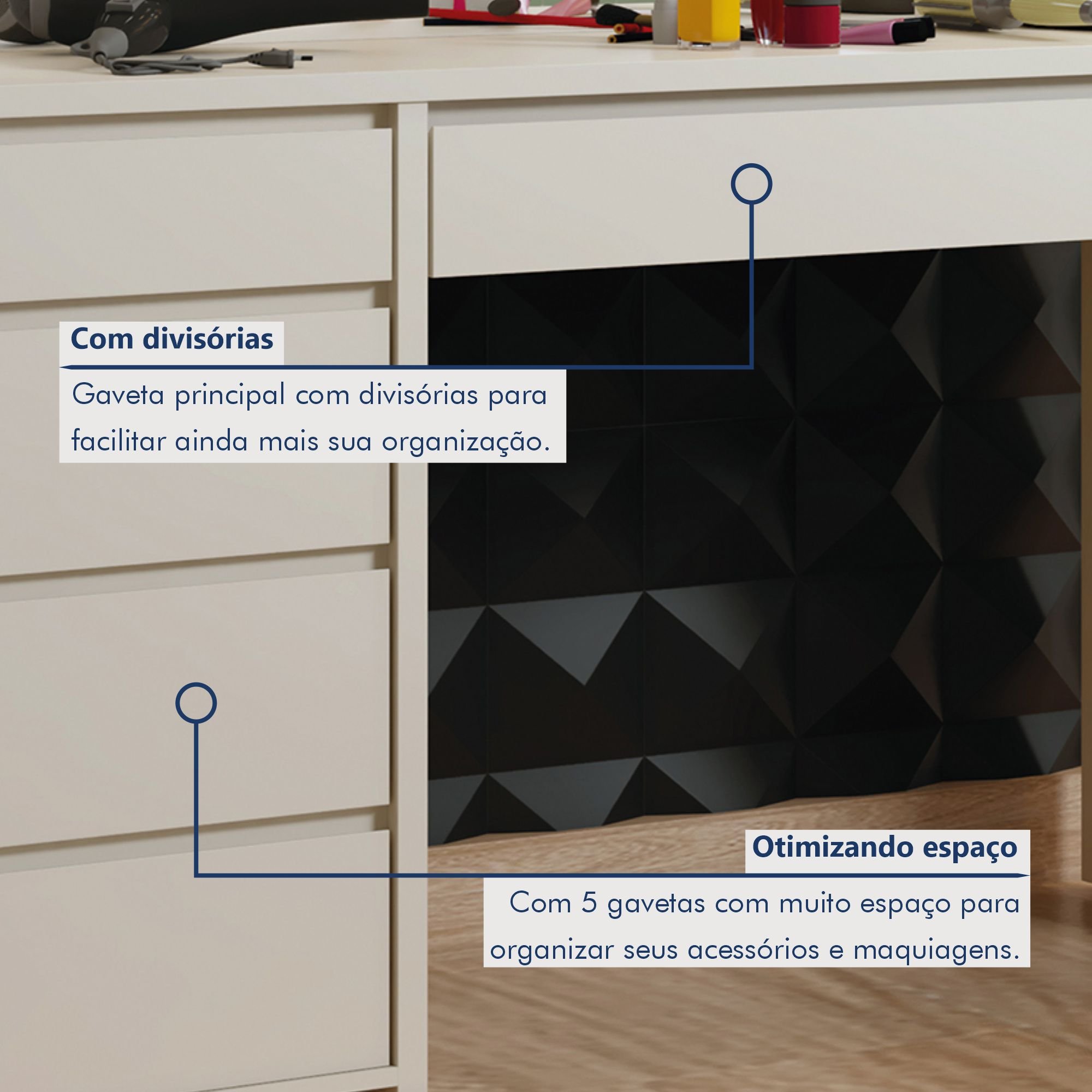 Penteadeira Camarim  100% MDF 184 X 136cm Anne - 4
